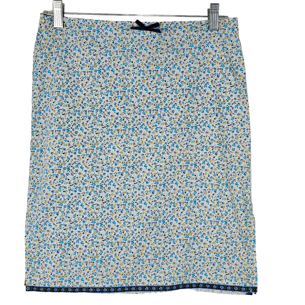 Tag Rag One World Nation blue white yellow floral ditsy print pencil skirt 7 JR